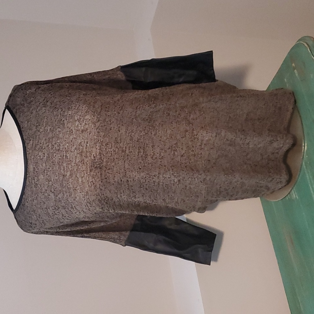 Large Green and Black faux leather sleeve H&M Top